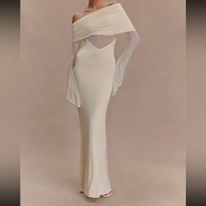 Meshki Cream Draped Maxi Dress